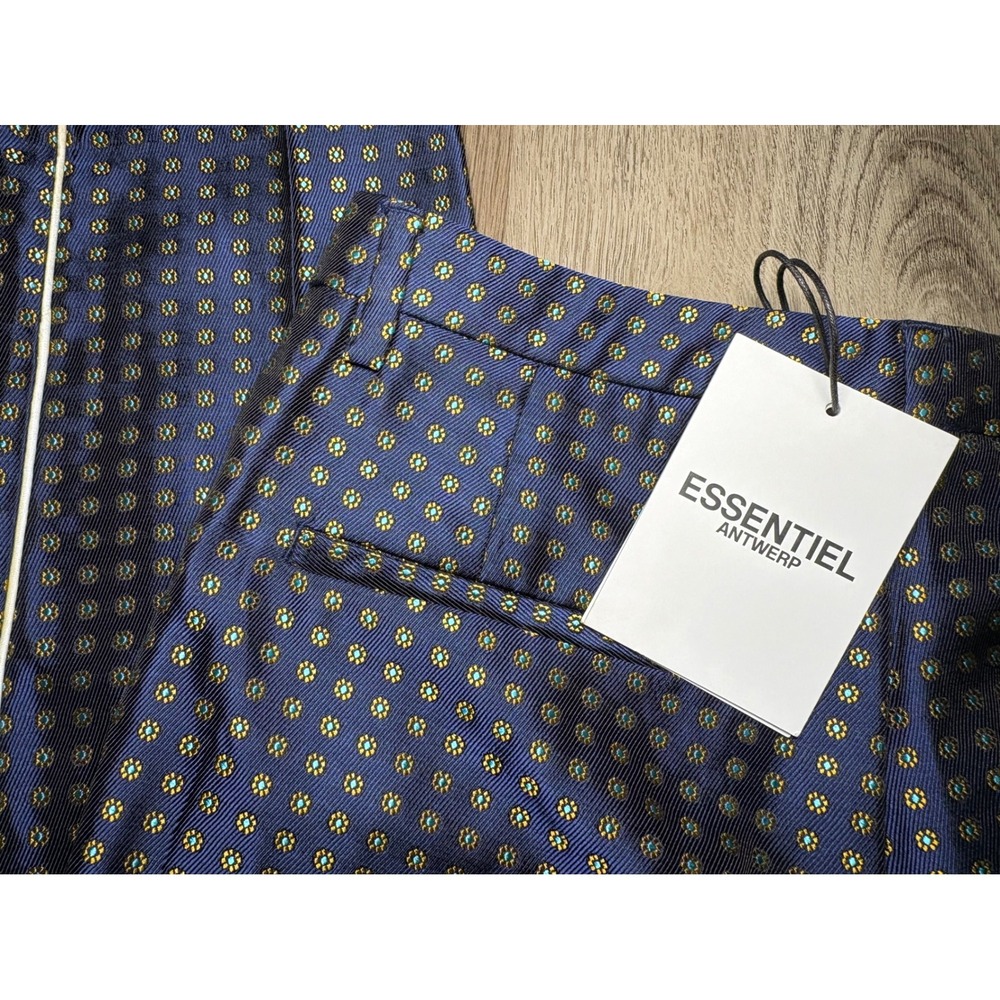 Essentiel Antwerp Occident Fitted Pants Navy Gold Jacquard Floral‎ US 4 36 NEW - Picture 8 of 9
